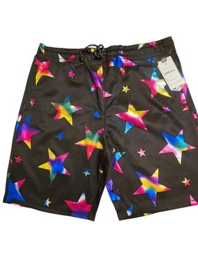 Drill Clothing Co Men’s XL Black Shorts with Multicolor Star Print NWT